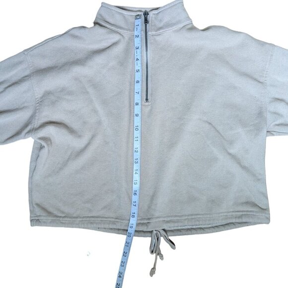 American Eagle Soft Beige Quarter Zip Sweater, Cuffed Sleeves, Waist Tie, Size M - Picture 6 of 9
